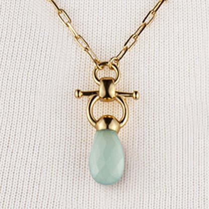 Droplette - Aqua Chalcedony Equestrian Horse Bit Necklace in Gold Urban-Equestrian