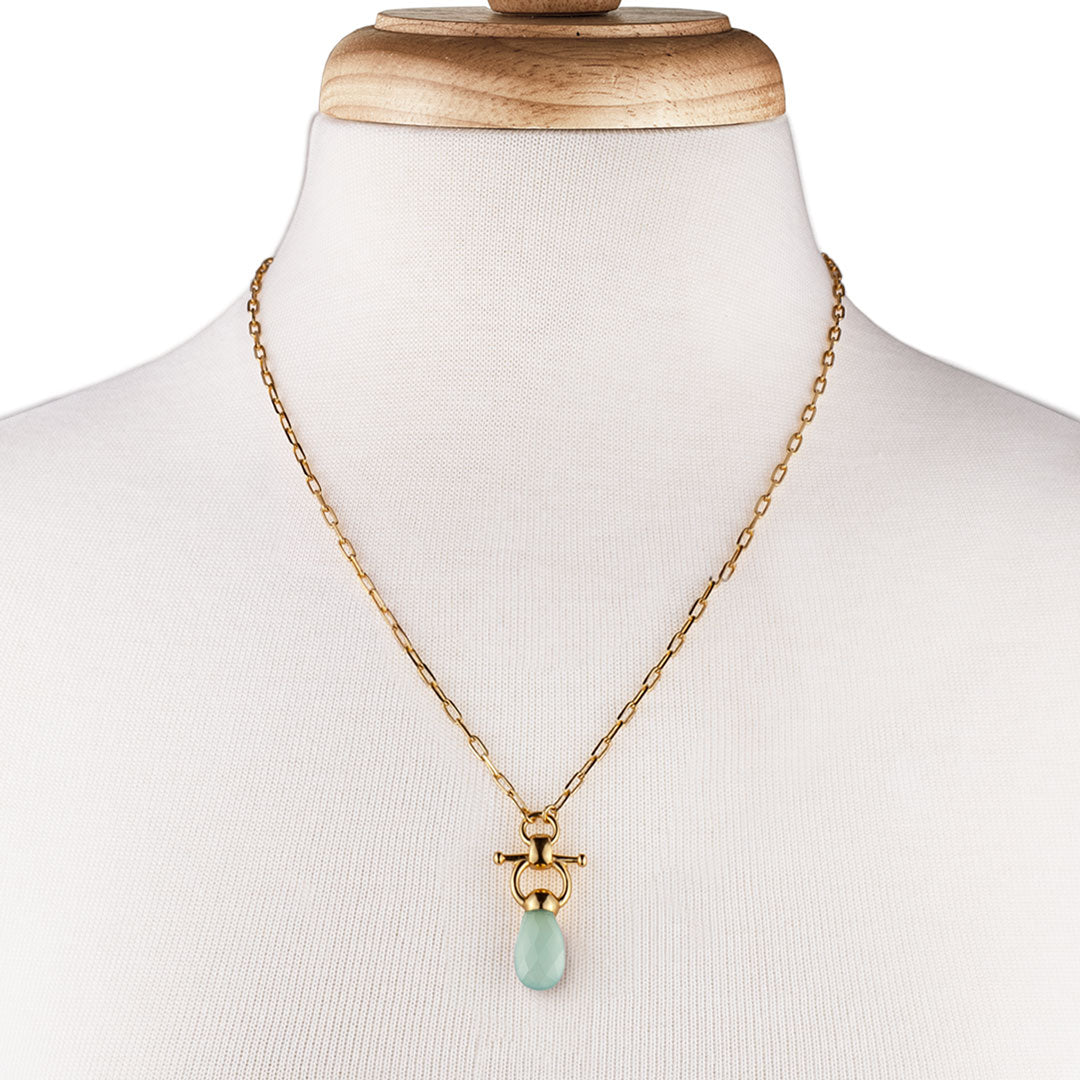 Droplette - Aqua Chalcedony Equestrian Horse Bit Necklace in Gold Urban-Equestrian