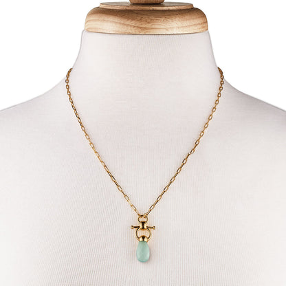 Droplette - Aqua Chalcedony Equestrian Horse Bit Necklace in Gold Urban-Equestrian