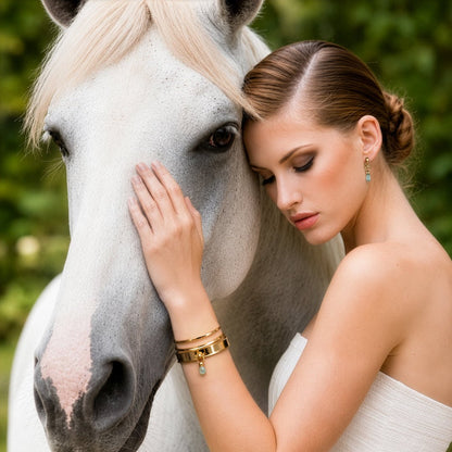 Droplette - Aqua Chalcedony Horse Bit Equestrian Earring in Gold Urban-Equestrian