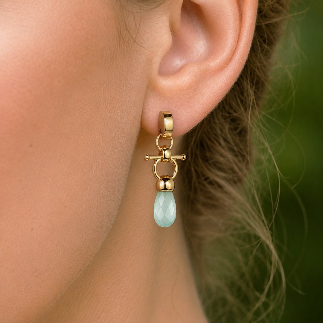 Droplette - Aqua Chalcedony Horse Bit Equestrian Earring in Gold Urban-Equestrian