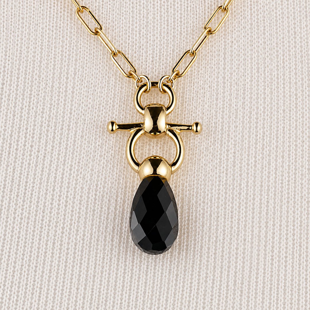 Droplette - Black Onyx Equestrian Horse Bit Necklace in Gold Urban-Equestrian