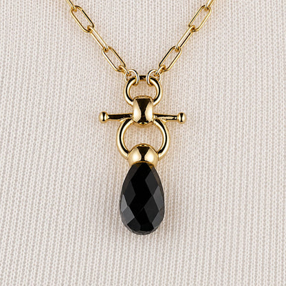 Droplette - Black Onyx Equestrian Horse Bit Necklace in Gold Urban-Equestrian