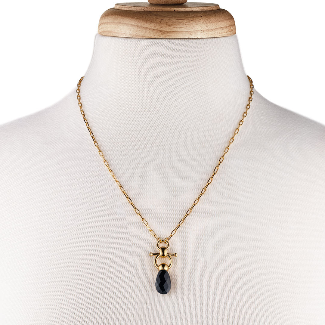 Droplette - Black Onyx Equestrian Horse Bit Necklace in Gold Urban-Equestrian
