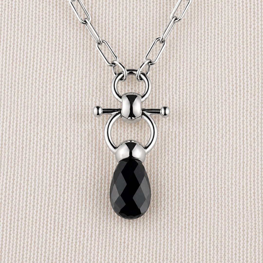 Droplette - Black Onyx Equestrian Horse Bit Necklace in Silver Urban-Equestrian