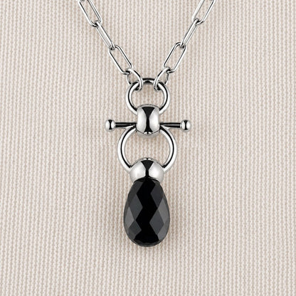 Droplette - Black Onyx Equestrian Horse Bit Necklace in Silver Urban-Equestrian