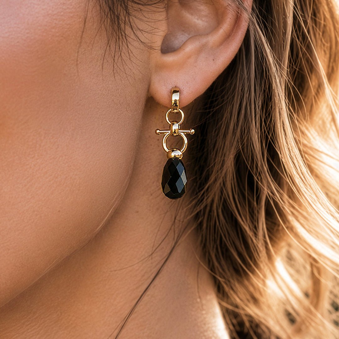 Droplette - Black Onyx Horse Bit Earring Equestrian in Gold Urban-Equestrian
