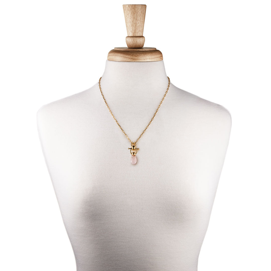 Droplette - Rose Quartz Equestrian Horse Bit Necklace in Gold Urban-Equestrian