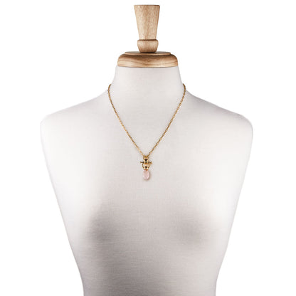 Droplette - Rose Quartz Equestrian Horse Bit Necklace in Gold Urban-Equestrian