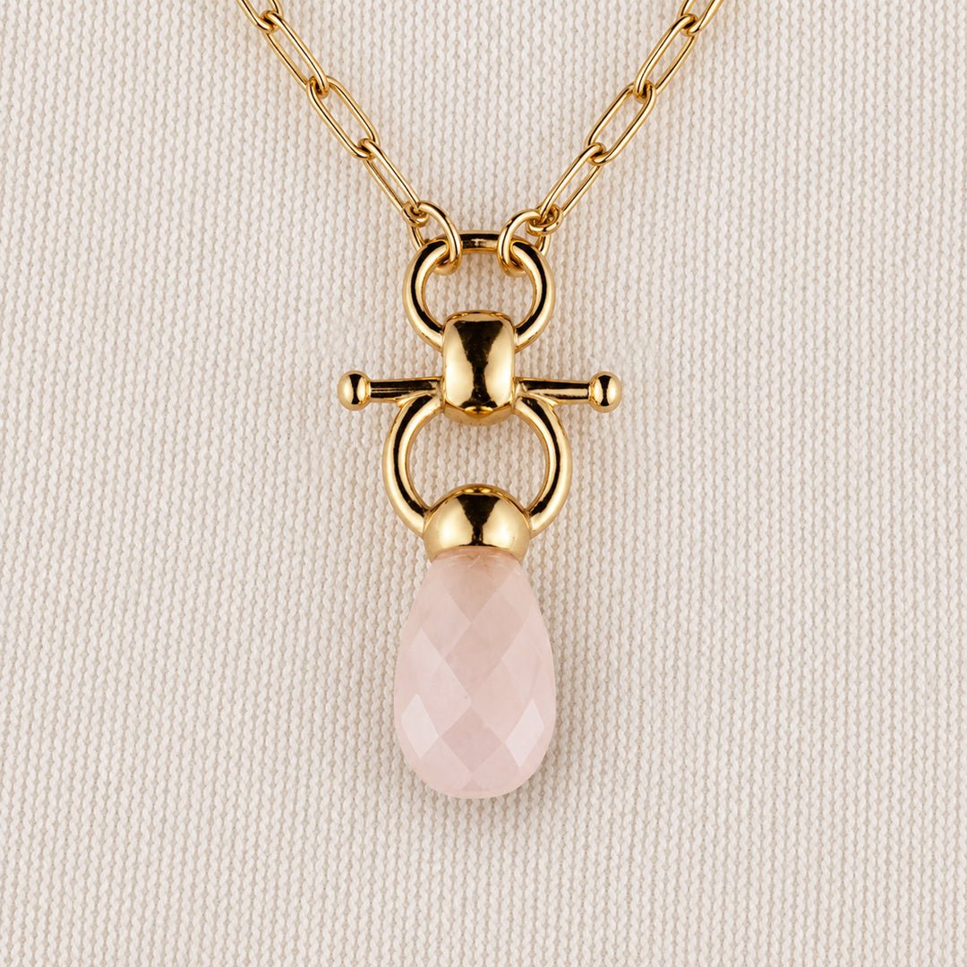 Droplette - Rose Quartz Equestrian Horse Bit Necklace in Gold Urban-Equestrian
