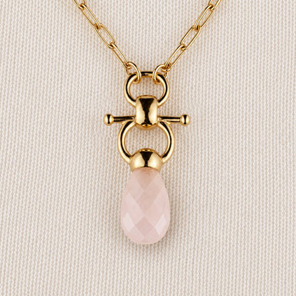 Droplette - Rose Quartz Equestrian Horse Bit Necklace in Gold Urban-Equestrian