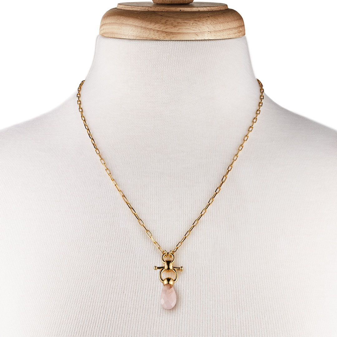 Droplette - Rose Quartz Equestrian Horse Bit Necklace in Gold Urban-Equestrian