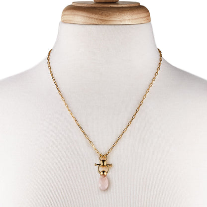 Droplette - Rose Quartz Equestrian Horse Bit Necklace in Gold Urban-Equestrian
