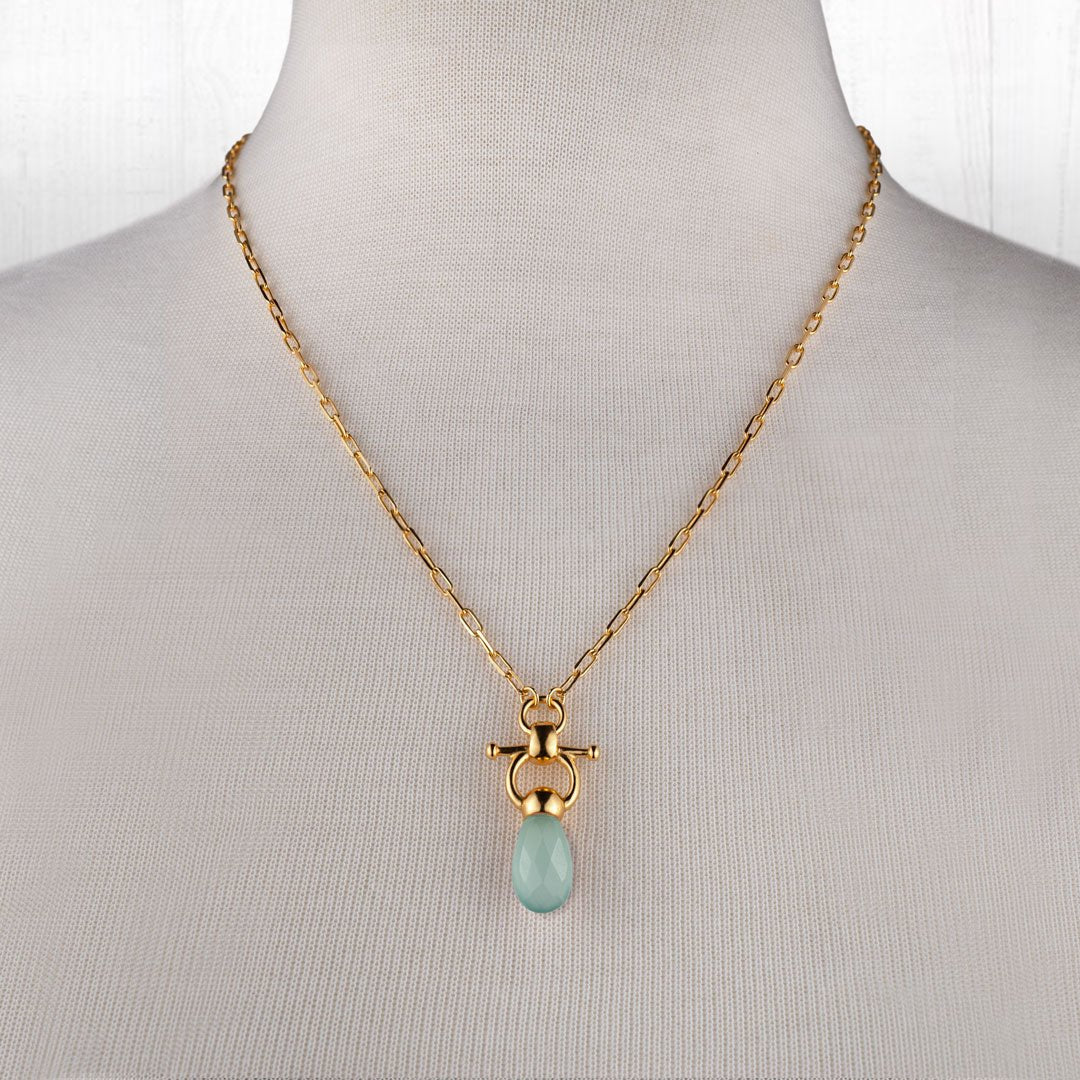 Droplette - Aqua Chalcedony Horse Bit Equestrian Earring in Gold Urban-Equestrian