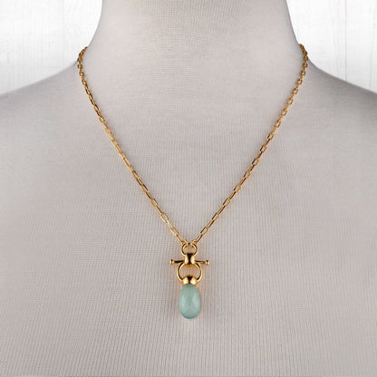 Droplette - Aqua Chalcedony Horse Bit Equestrian Earring in Gold Urban-Equestrian
