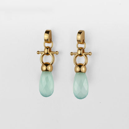Droplette - Aqua Chalcedony Horse Bit Equestrian Earring in Gold Urban-Equestrian