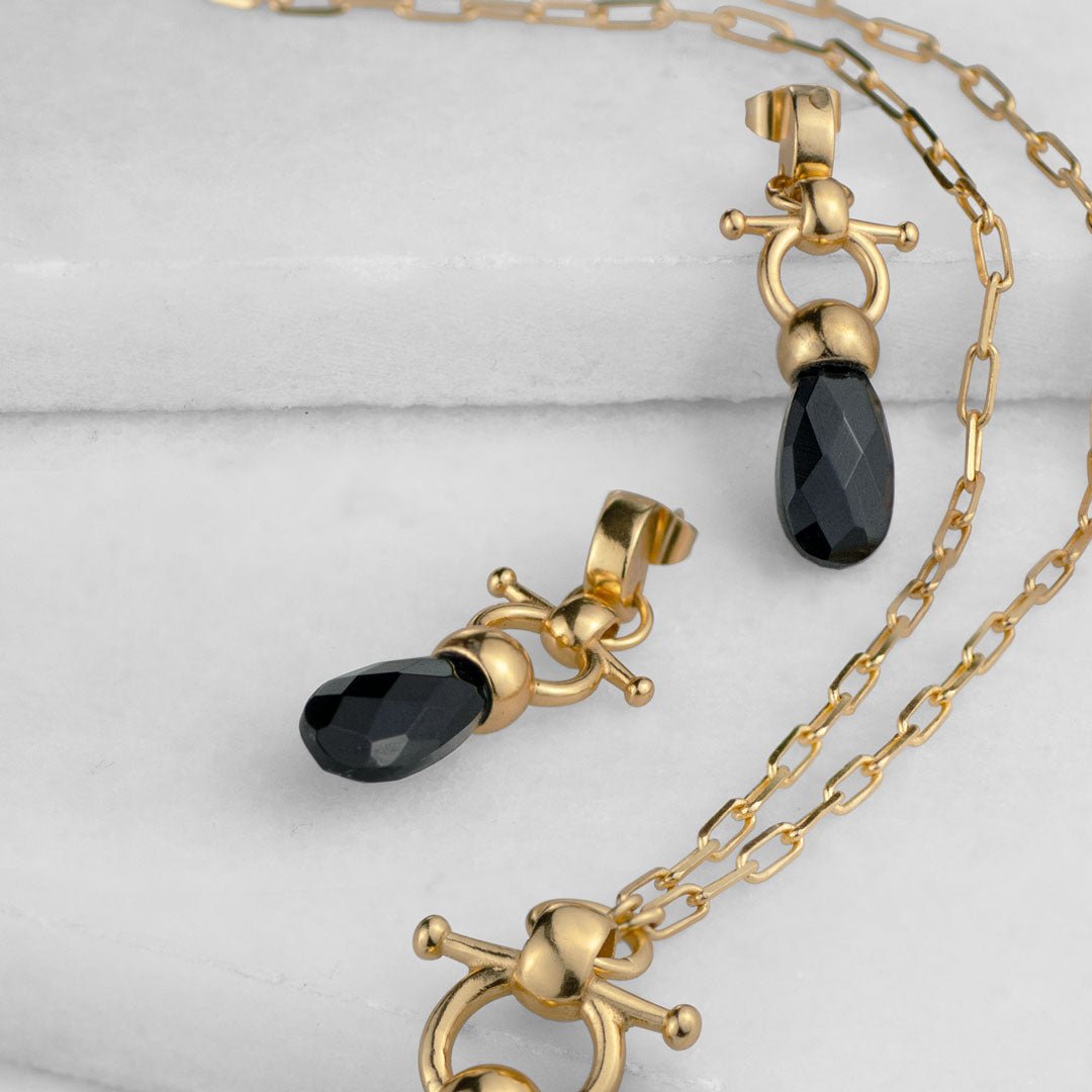 Droplette - Black Onyx Horse Bit Earring Equestrian in Gold Urban-Equestrian