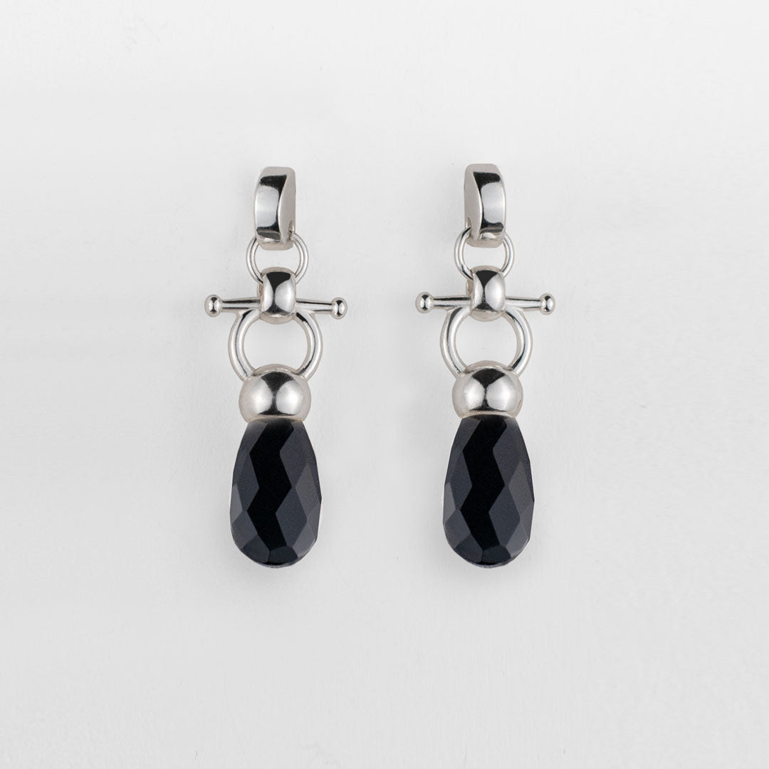Droplette - Black Onyx Horse Bit Equestrian Earring in Silver Urban-Equestrian
