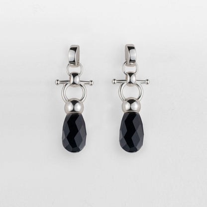 Droplette - Black Onyx Horse Bit Equestrian Earring in Silver Urban-Equestrian