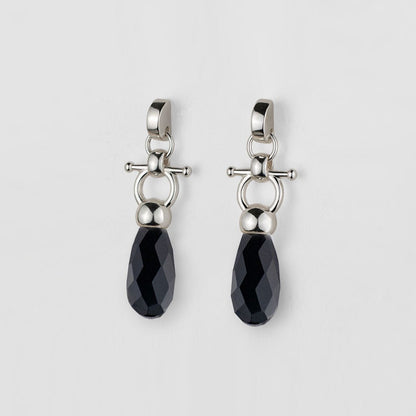 Droplette - Black Onyx Horse Bit Equestrian Earring in Silver Urban-Equestrian