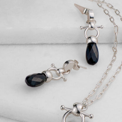 Droplette - Black Onyx Horse Bit Equestrian Earring in Silver Urban-Equestrian
