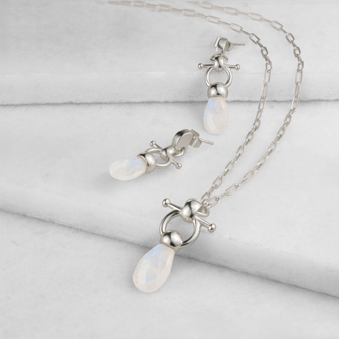 Droplette - Moonstone Horse Bit Equestrian Earring in Silver Urban-Equestrian