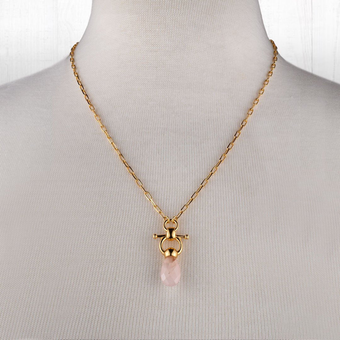 Droplette - Rose Quartz Horse Bit Equestrian Earring in Gold Urban-Equestrian
