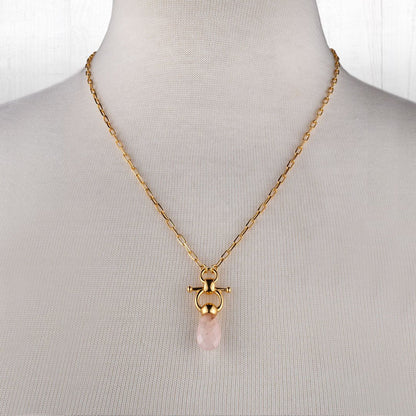 Droplette - Rose Quartz Horse Bit Equestrian Earring in Gold Urban-Equestrian