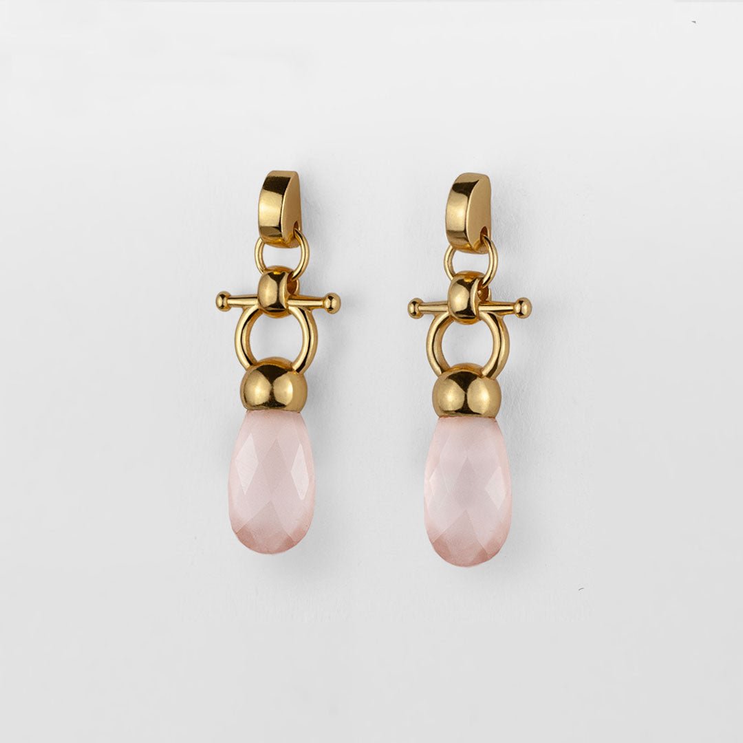 Droplette - Rose Quartz Horse Bit Equestrian Earring in Gold Urban-Equestrian