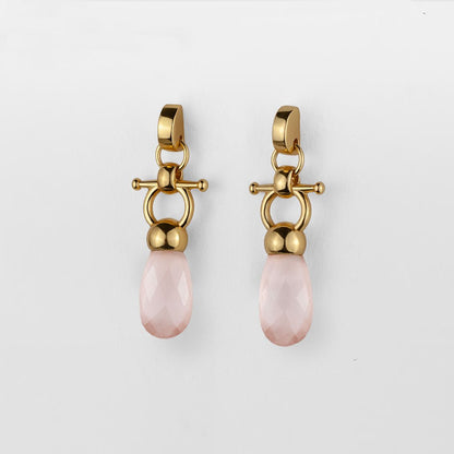 Droplette - Rose Quartz Horse Bit Equestrian Earring in Gold Urban-Equestrian