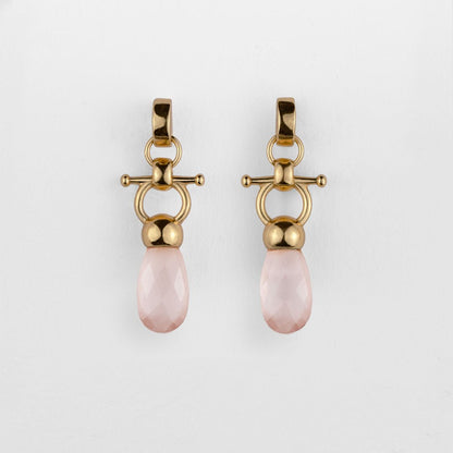 Droplette - Rose Quartz Horse Bit Equestrian Earring in Gold Urban-Equestrian