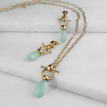 Droplette - Aqua Chalcedony Equestrian Horse Bit Necklace in Gold Urban-Equestrian