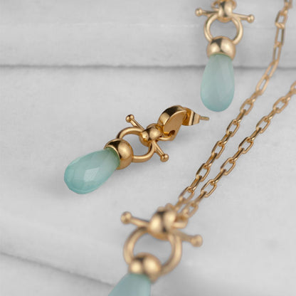 Droplette - Aqua Chalcedony Equestrian Horse Bit Necklace in Gold Urban-Equestrian
