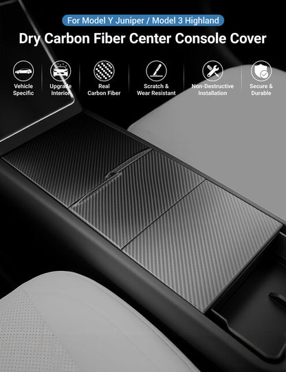 Dry Carbon Fiber Center Console Cover For Model Y Juniper / Model 3 Highland / Model YL Tesery Official Store