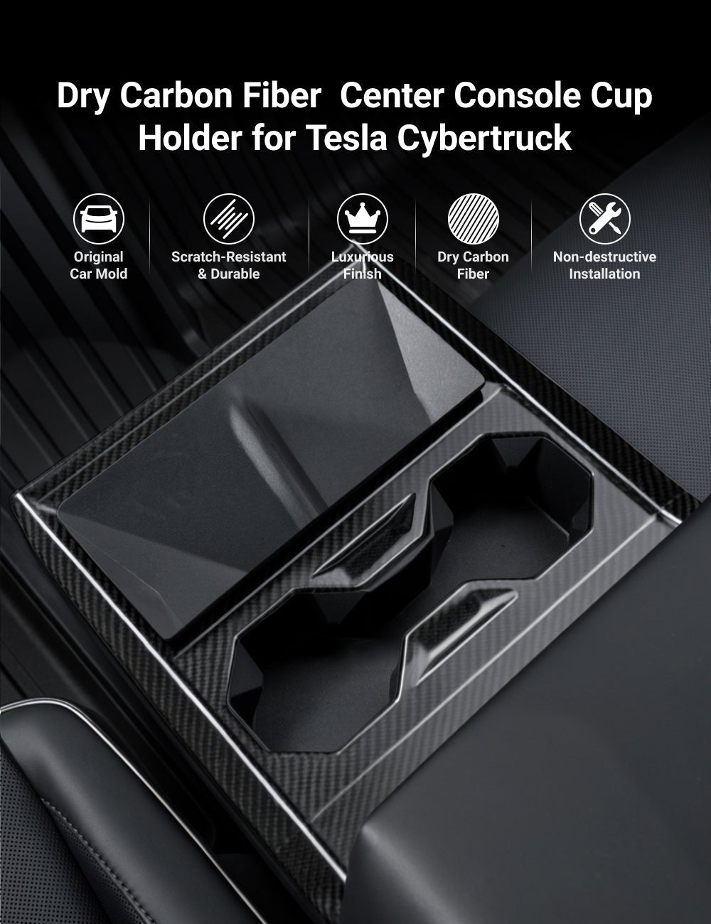 Dry Carbon Fiber Center Console Cup Holder for Cybertruck Tesery Official Store