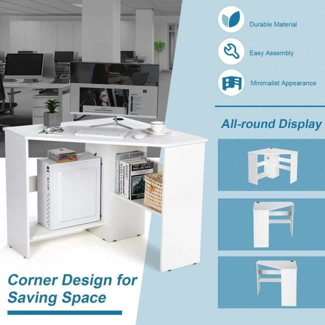 Corner Computer Desk Triangle Writing Workstation with Storage Shelf New Era Fashion LLc
