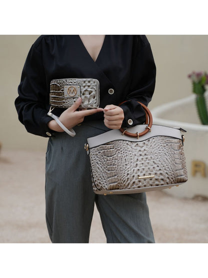 MKF Collection Phoebe Faux Crocodile Embossed Vegan Leather Women Tote with Wristlet Wallet Bag by Mia k New Era Fashion LLc