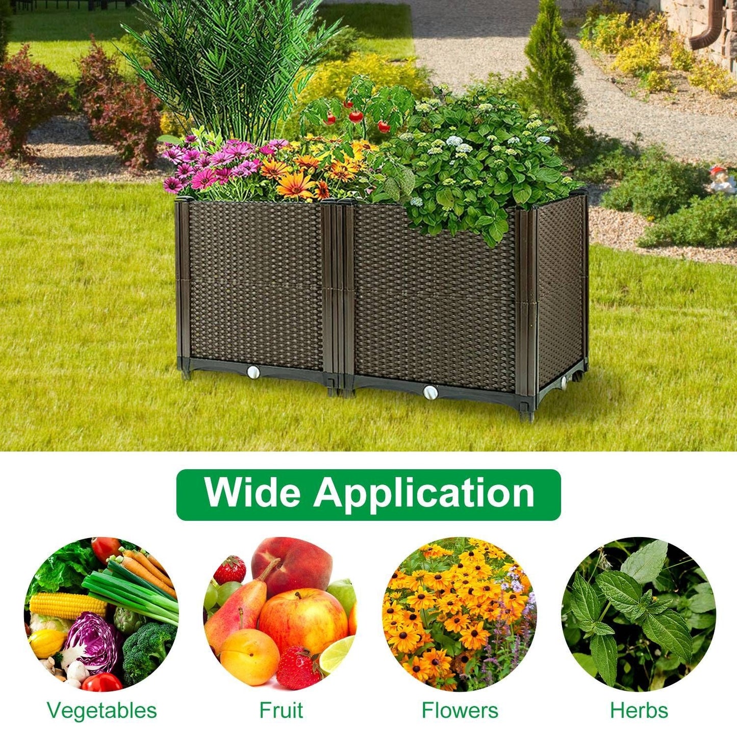 Raised Garden Bed with Self-watering System Rectangle Garden Planter for Garden Patio Balcony Elevated Planter Box for Flowers Vegetables Herbs New Era Fashion LLc