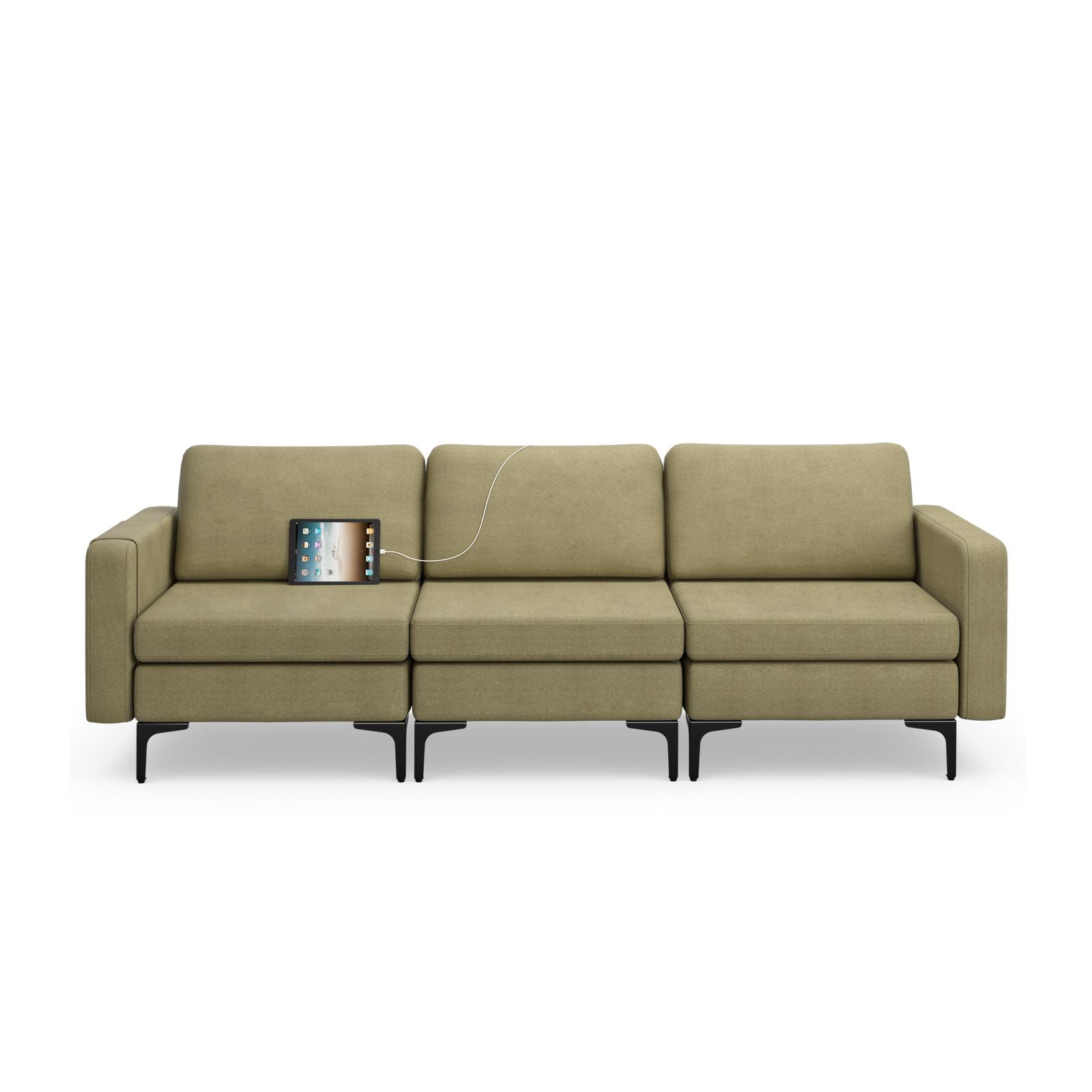 Convertible Sofa Couch with Magazine Pockets 3-Seat with 2 USB Port New Era Fashion LLc