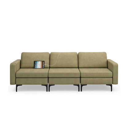 Convertible Sofa Couch with Magazine Pockets 3-Seat with 2 USB Port New Era Fashion LLc