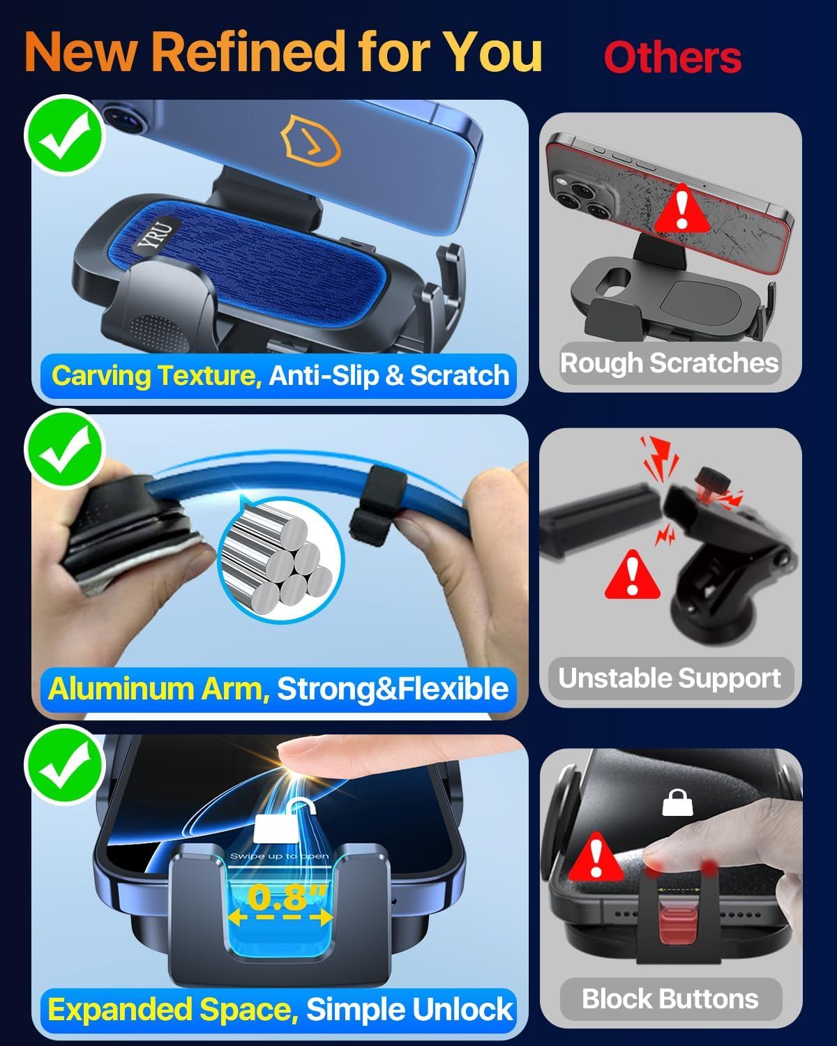 2026 Ultimate Car Phone Holder Mount Bendable & Adjustable Aluminum Arm Cell Phone Holder for Car Dashboard Windshield Phone Stand for iPhone 17 16 15 14 Pro Max Samsung Pickup Truck New Era Fashion LLc
