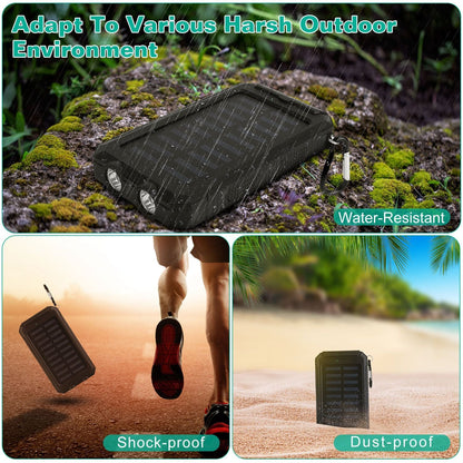 10000mAh Solar Power Bank External Battery Pack Dual USB Ports Outdoor Charger with Battery Indicators SOS LED Lights Compass Camping Hiking New Era Fashion LLc