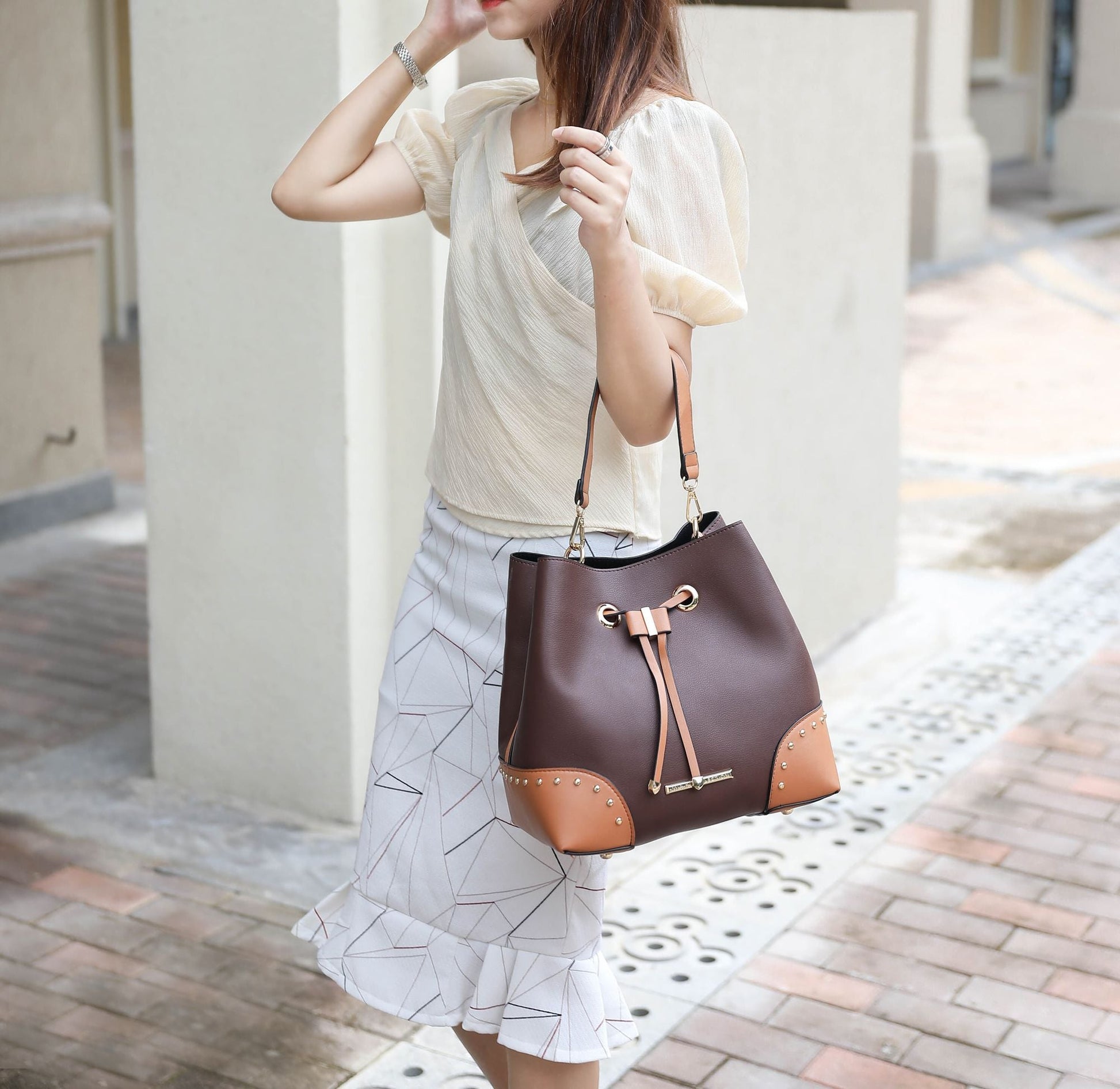 MKF Collection Candice Color Block Bucket Handbag with matching Wallet by Mia K New Era Fashion LLc