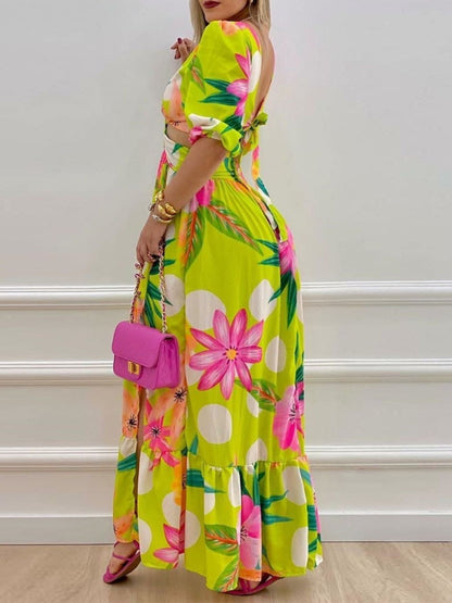 Women's Dresses V Neck Cutout Vintage Floral Print Long Dresses New Era Fashion LLc