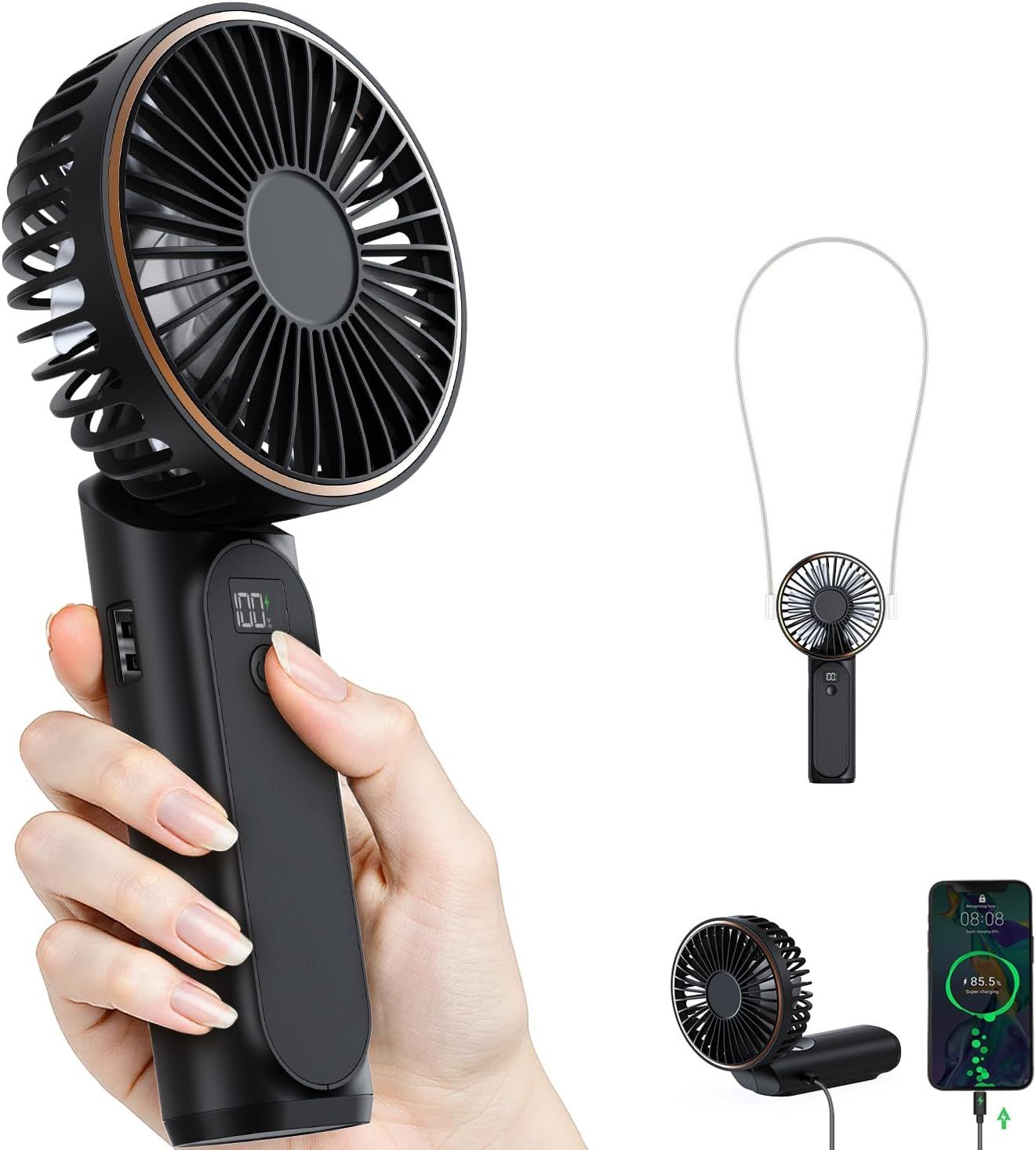 Portable Handheld Fan, Portable Fan Rechargeable, 4000mAh, 180° Adjustable, 6 Speed Wind, Display Electricity in Real Time, USB Rechargeable Foldable F an, Quiet Personal Fan as Power Bank New Era Fashion LLc