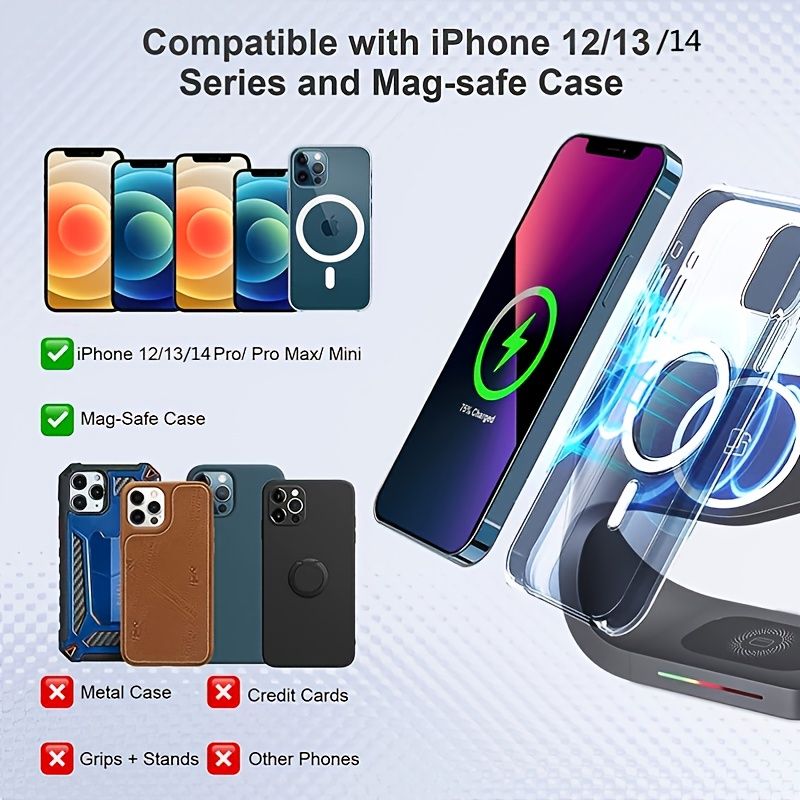 Wireless Charging Station; 3 In 1 Magnetic Fast Charging Wireless Charger Stand For Iphone 14/13/12/11/Pro/X/Max/XS/XR/8/Plus; IWatch7/6/5/4/3/2/SE Airpods 3/2/Pro New Era Fashion LLc