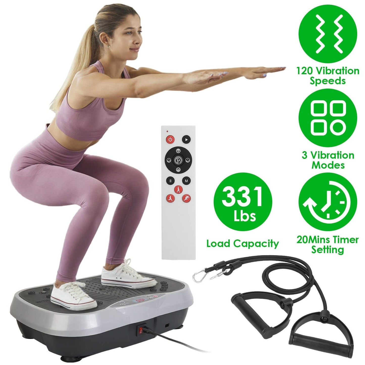 Vibration Exercise Machine With Resistant Bands Remote Control Whole Body Vibration Platform Workout Equipment Home Fitness Training Equipment For Weight Loss Fat Burner New Era Fashion LLc