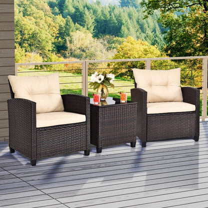 3 Pieces Patio Rattan Furniture Set with 4 Removable Cushions New Era Fashion LLc