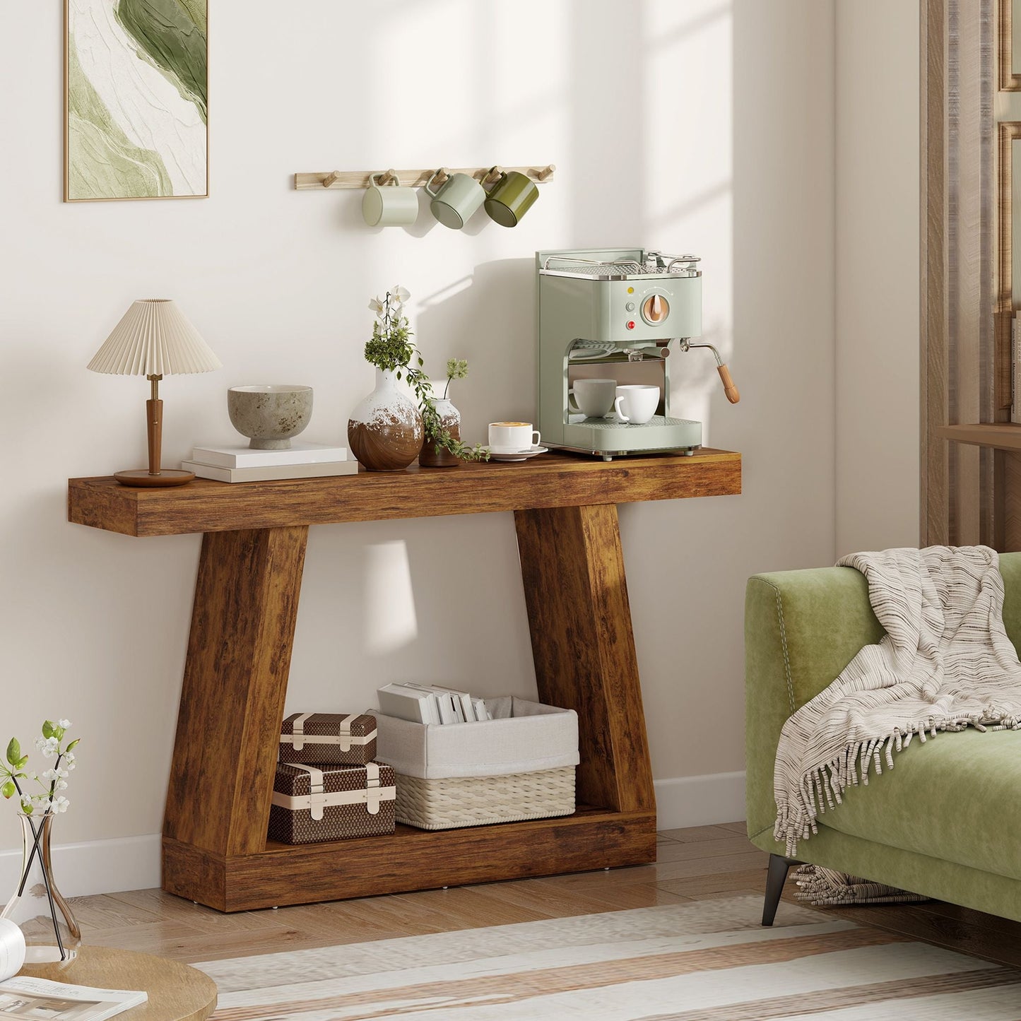 55" Farmhouse Console Table, 2-Tier Entryway Table with Storage for Hallway, Living Room, Behind Couch, Rustic Brown New Era Fashion LLc