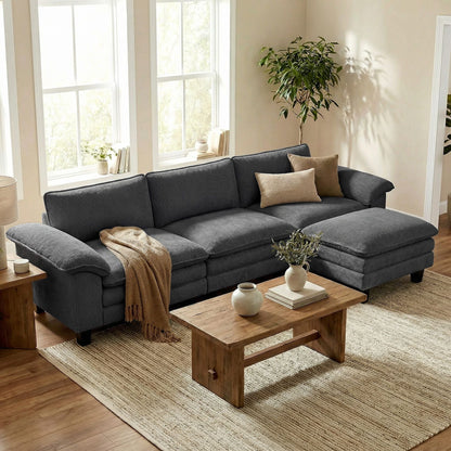 Sectional Sofa, L Shaped Couch with Deep Seat, Movable Ottoman and Pillow-top Armrests, Dark Gray New Era Fashion LLc
